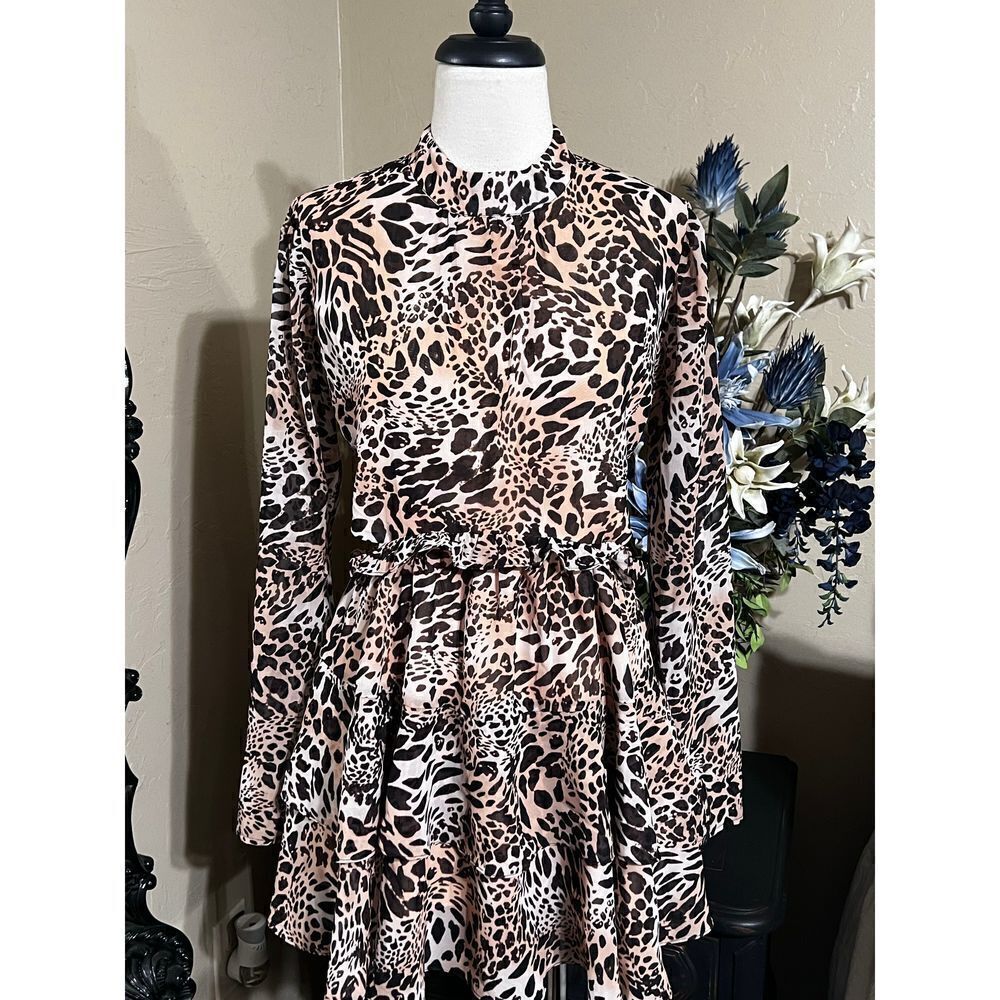 Blue Lifemel Sexy Animal Print Mini Dress Long Sleeves Size Medium